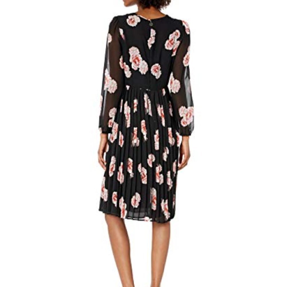 Tommy Hilfiger Women's Size 2 Floral Chiffon Dress Black Pink Floral Long Sleeve - Picture 4 of 13